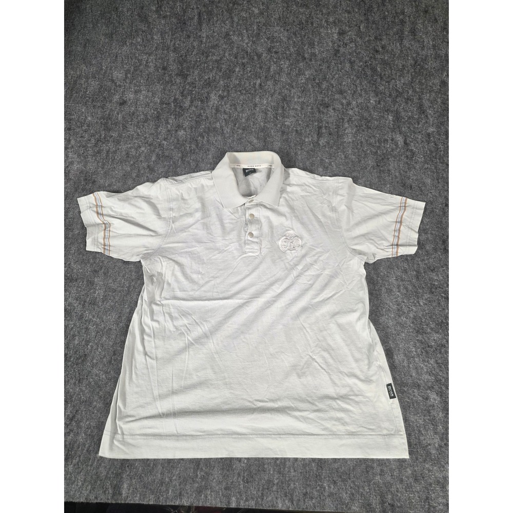 Medium Shirt Polo White Cotton Short Sleeve Striped Golf Mens Top Hugo Boss